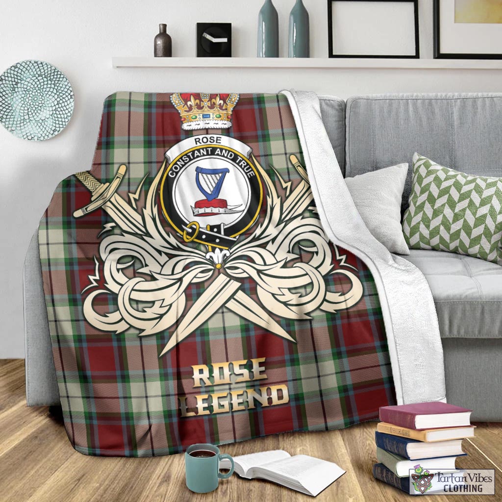 Tartan Vibes Clothing Rose White Dress Tartan Blanket with Clan Crest and the Golden Sword of Courageous Legacy