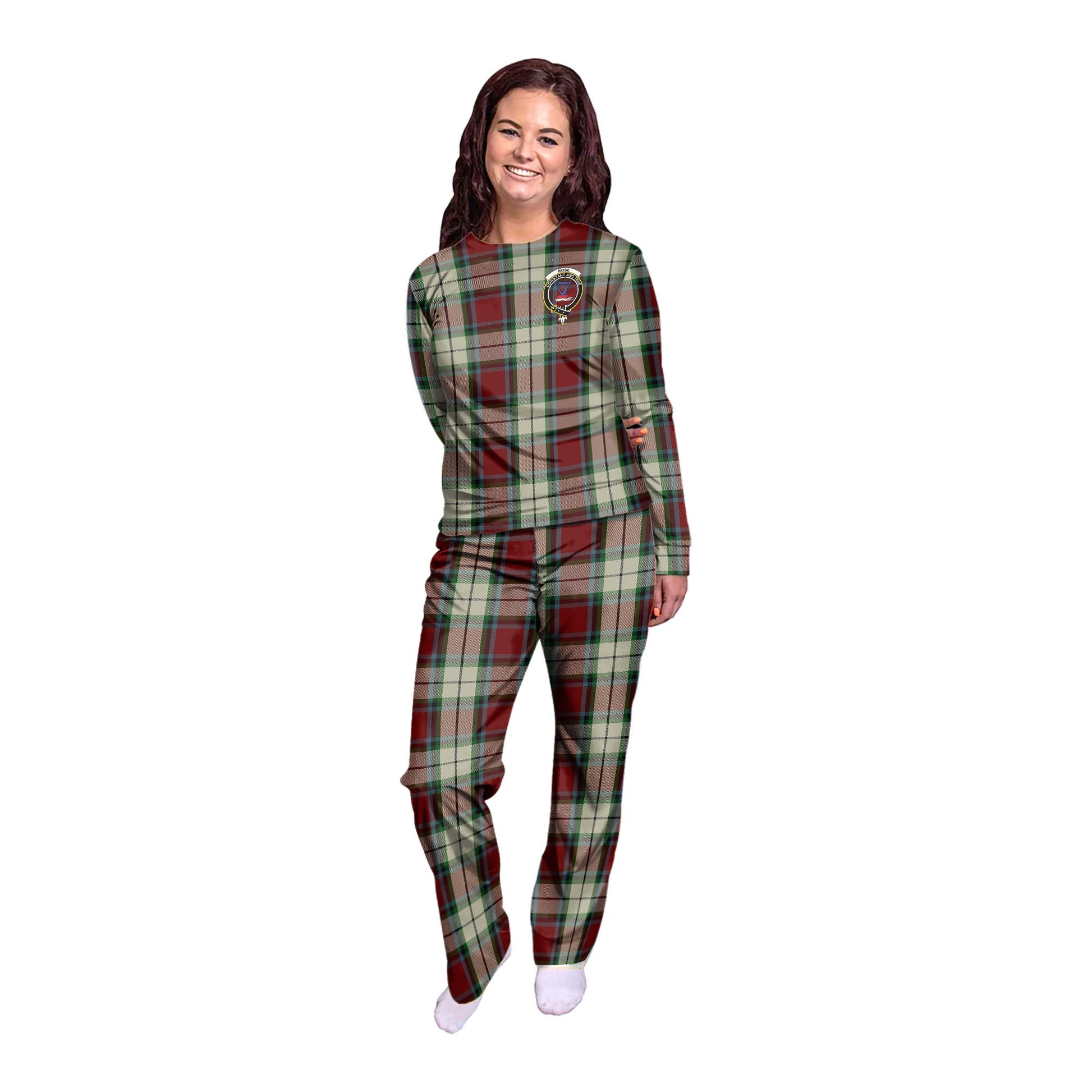 Rose White Dress Tartan Pajamas Family Set with Family Crest - Tartanvibesclothing