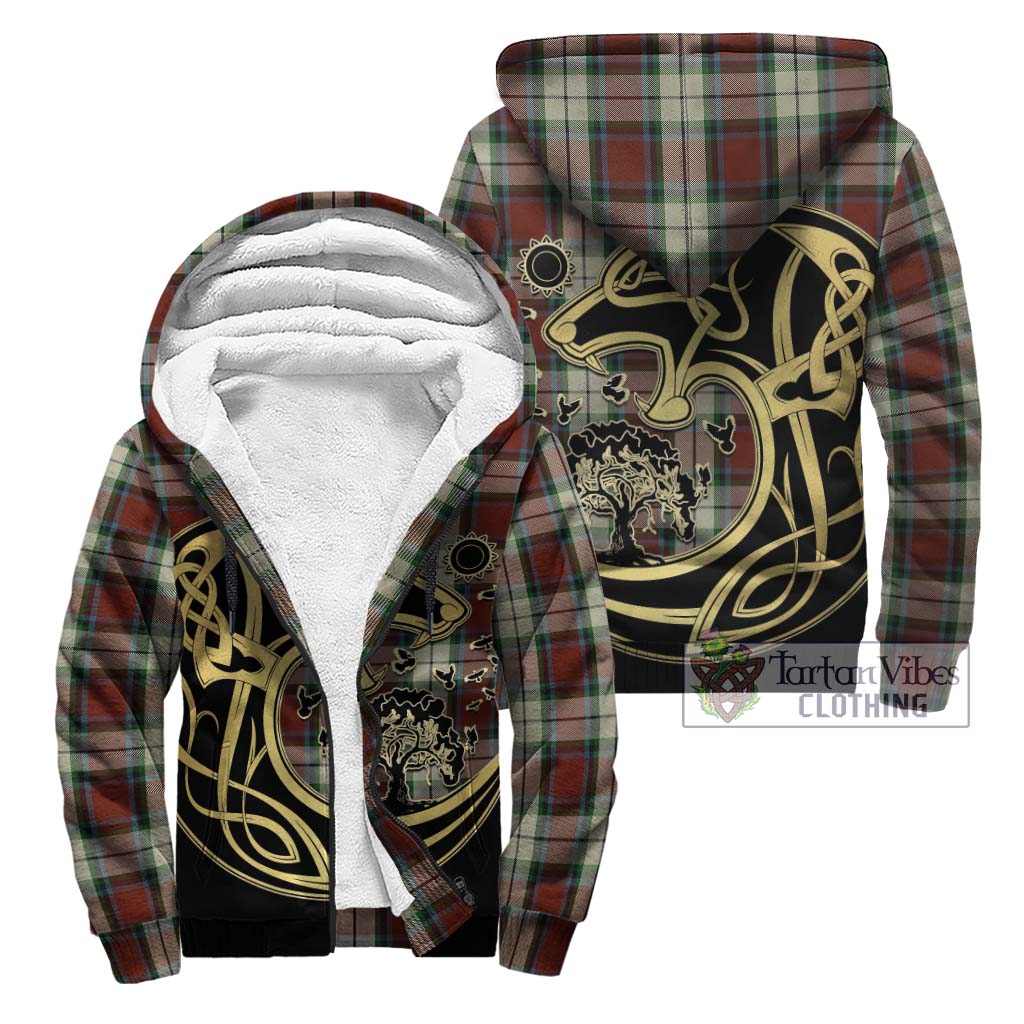 Tartan Vibes Clothing Rose White Dress Tartan Sherpa Hoodie with Family Crest Celtic Wolf Style