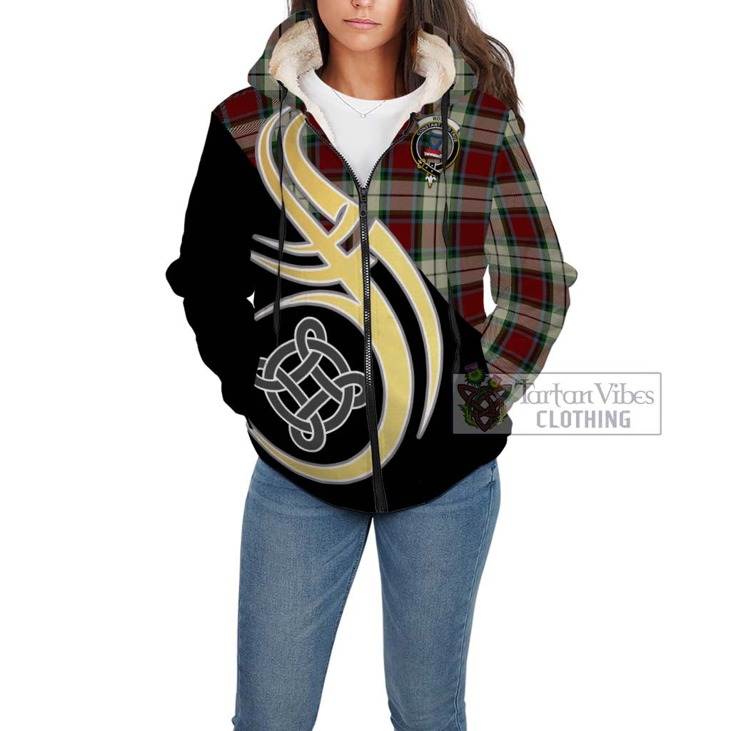 Tartan Vibes Clothing Rose White Dress Tartan Sherpa Hoodie with Family Crest and Celtic Symbol Style