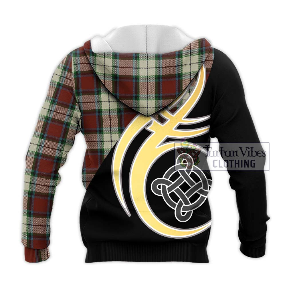 Tartan Vibes Clothing Rose White Dress Tartan Knitted Hoodie with Family Crest and Celtic Symbol Style