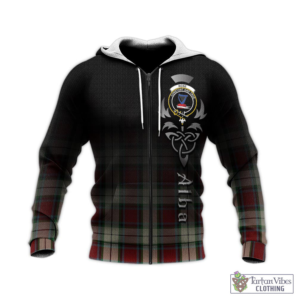 Tartan Vibes Clothing Rose White Dress Tartan Knitted Hoodie Featuring Alba Gu Brath Family Crest Celtic Inspired