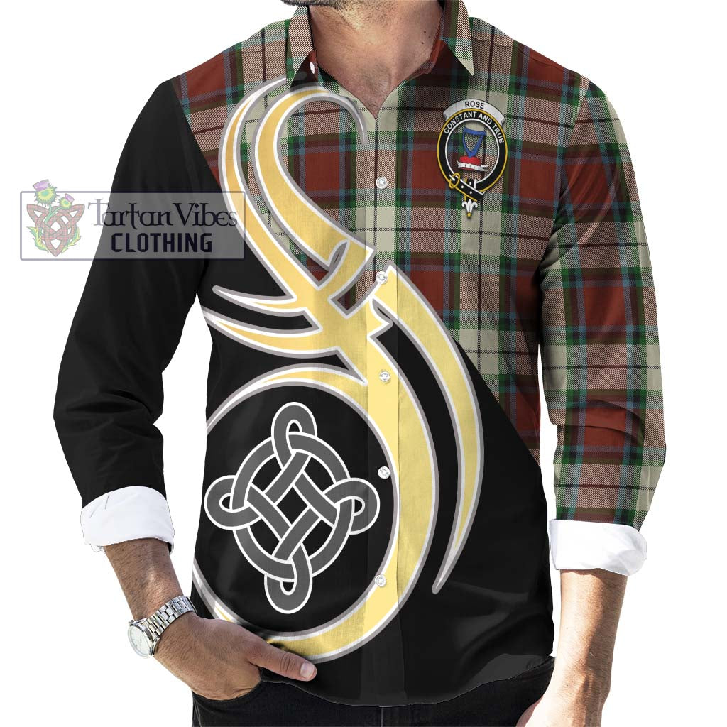 Rose White Dress Tartan Long Sleeve Button Shirt with Family Crest and Celtic Symbol Style - Tartan Vibes Clothing