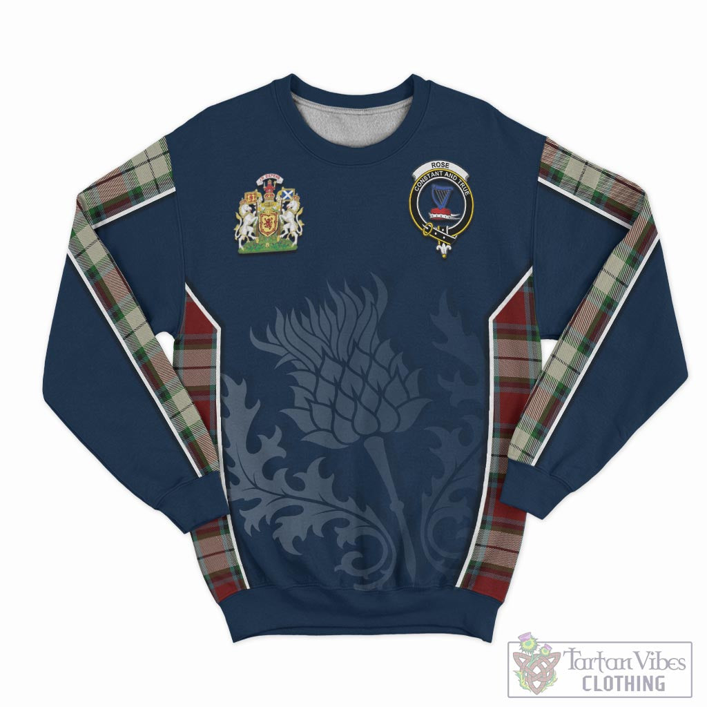 Tartan Vibes Clothing Rose White Dress Tartan Sweatshirt with Family Crest and Scottish Thistle Vibes Sport Style