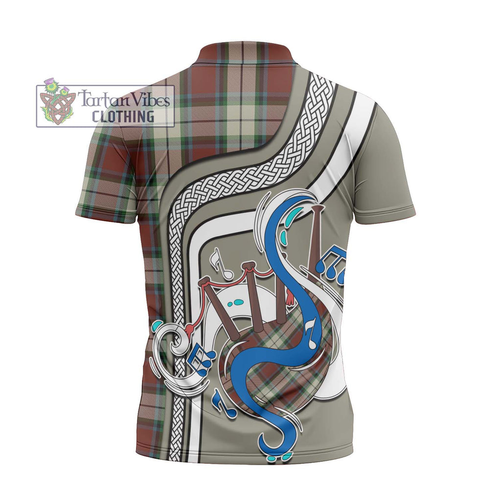 Rose White Dress Tartan Zipper Polo Shirt with Epic Bagpipe Style - Tartanvibesclothing Shop