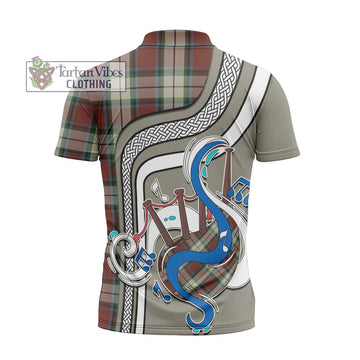 Rose White Dress Tartan Zipper Polo Shirt with Epic Bagpipe Style