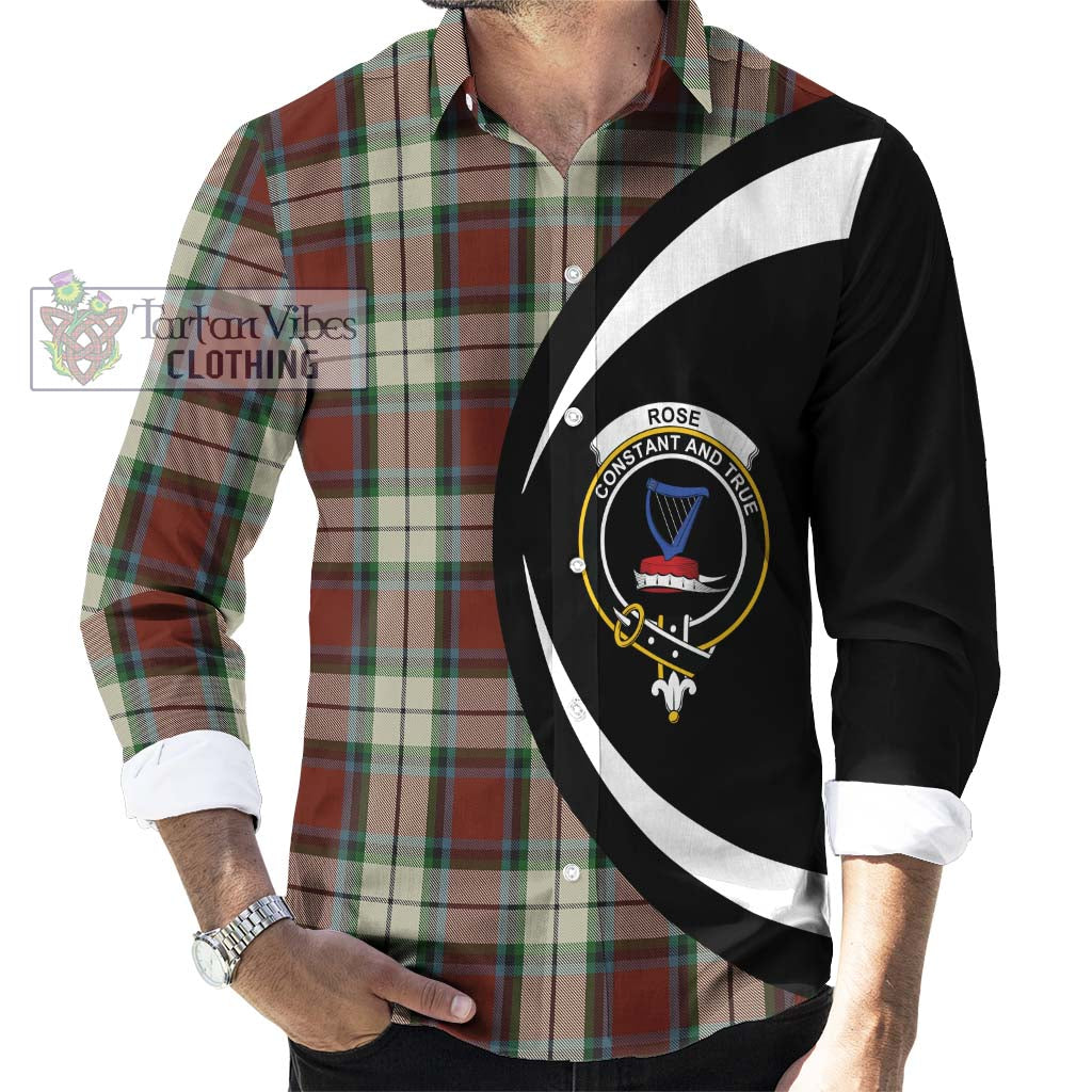 Rose White Dress Tartan Long Sleeve Button Up with Family Crest Circle Style - Tartan Vibes Clothing