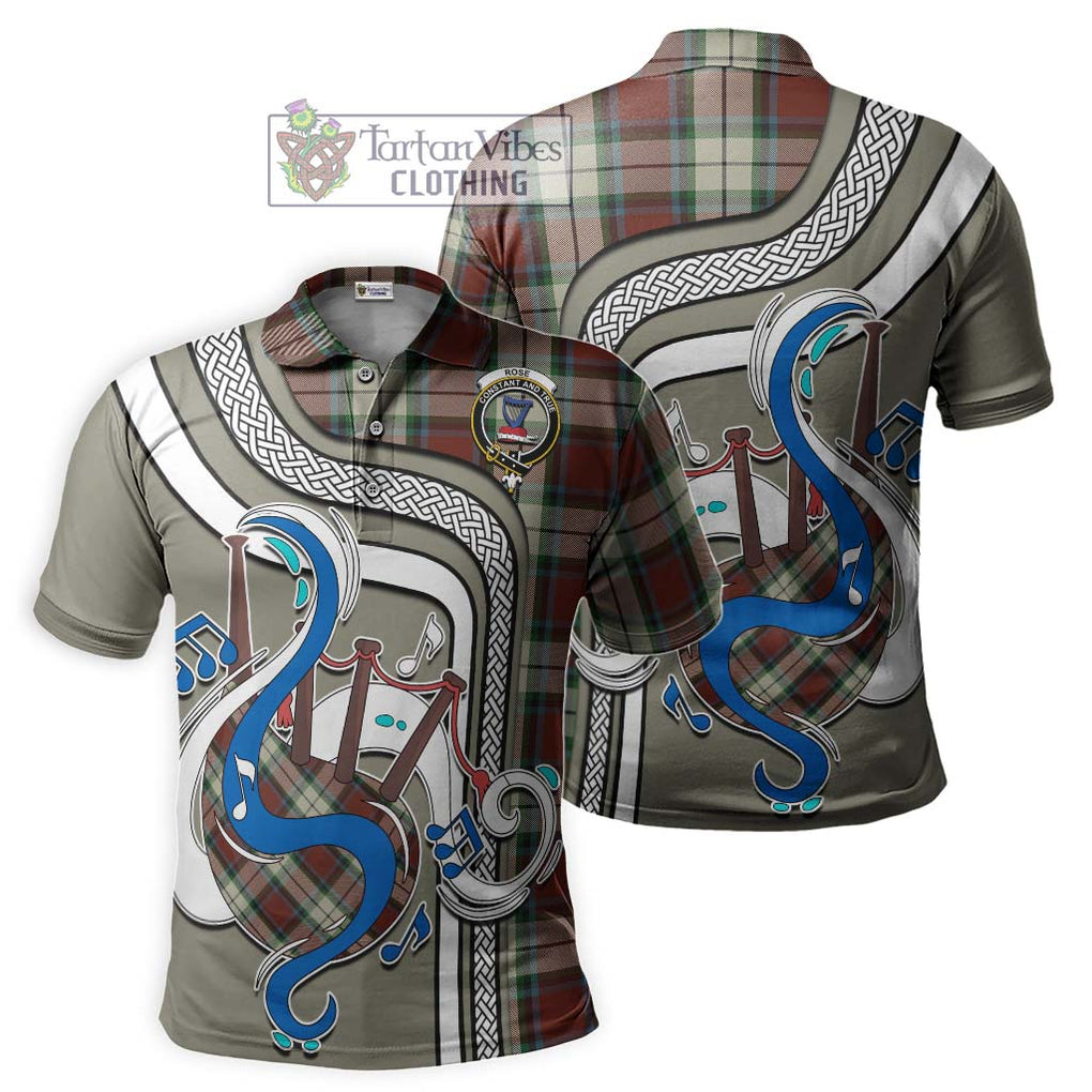 Tartan Vibes Clothing Rose White Dress Tartan Polo Shirt with Epic Bagpipe Style