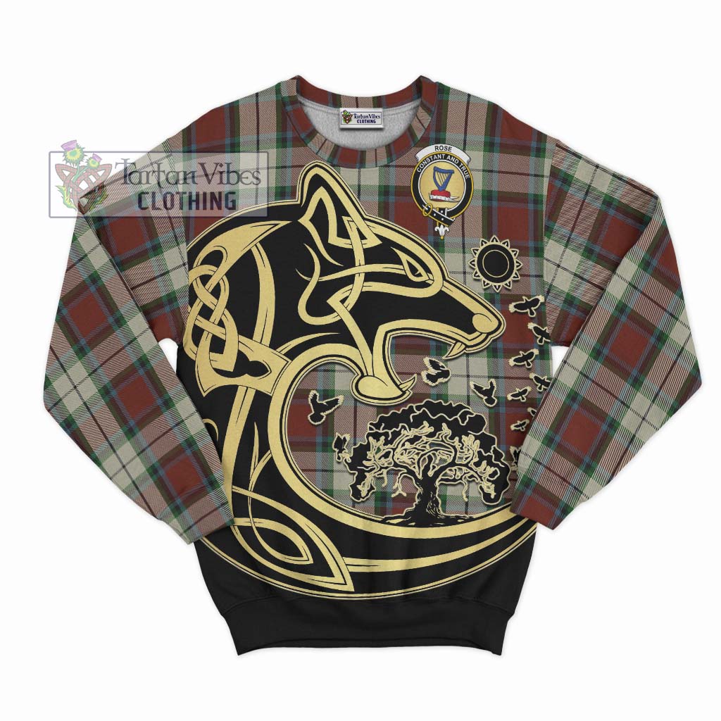 Tartan Vibes Clothing Rose White Dress Tartan Sweatshirt with Family Crest Celtic Wolf Style