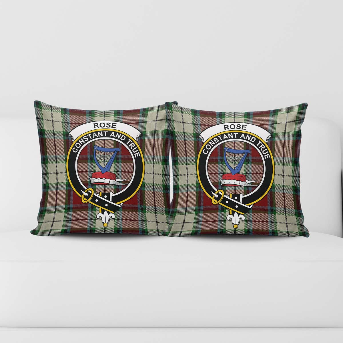 Rose White Dress Tartan Pillow Cover with Family Crest - Tartanvibesclothing