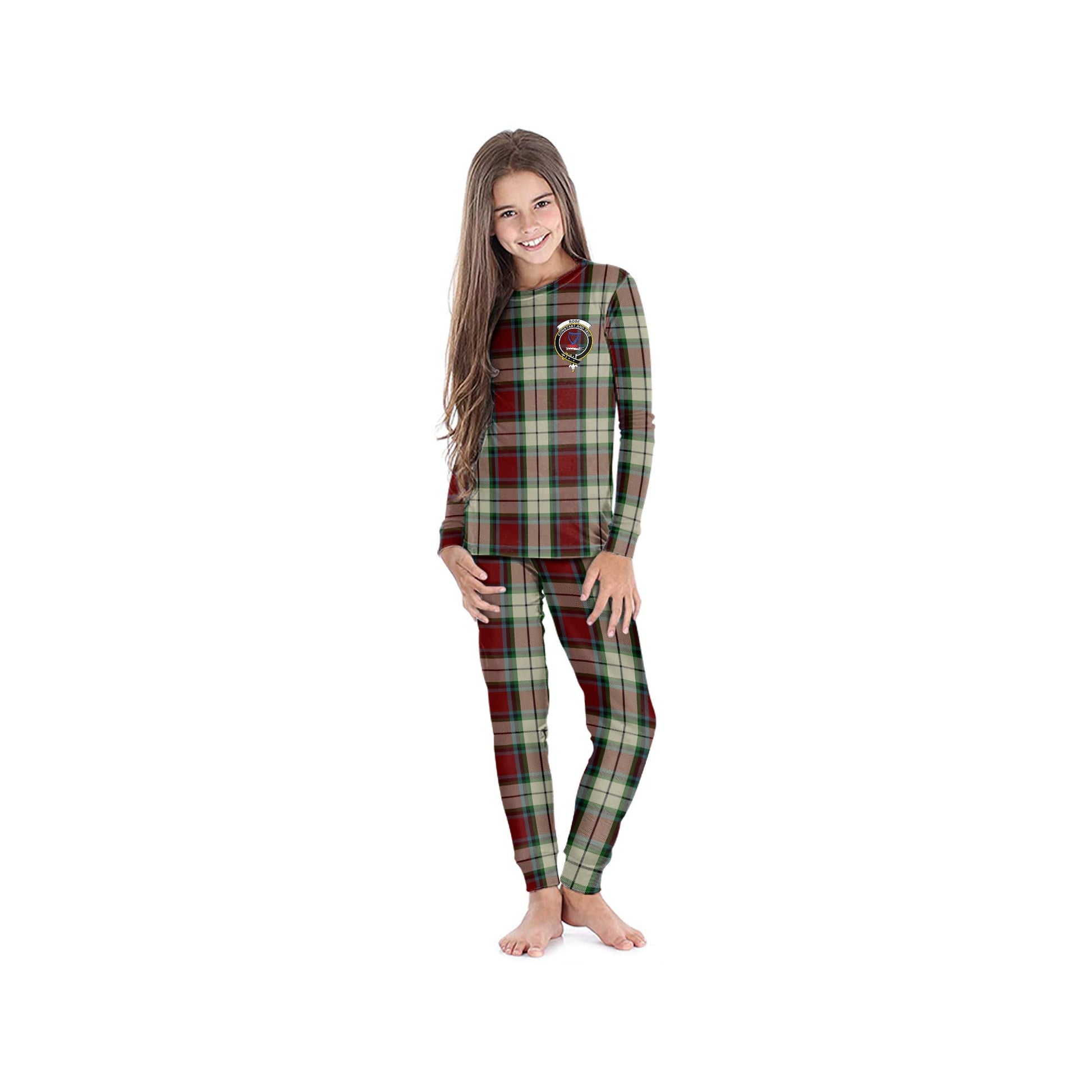 Rose White Dress Tartan Pajamas Family Set with Family Crest - Tartanvibesclothing