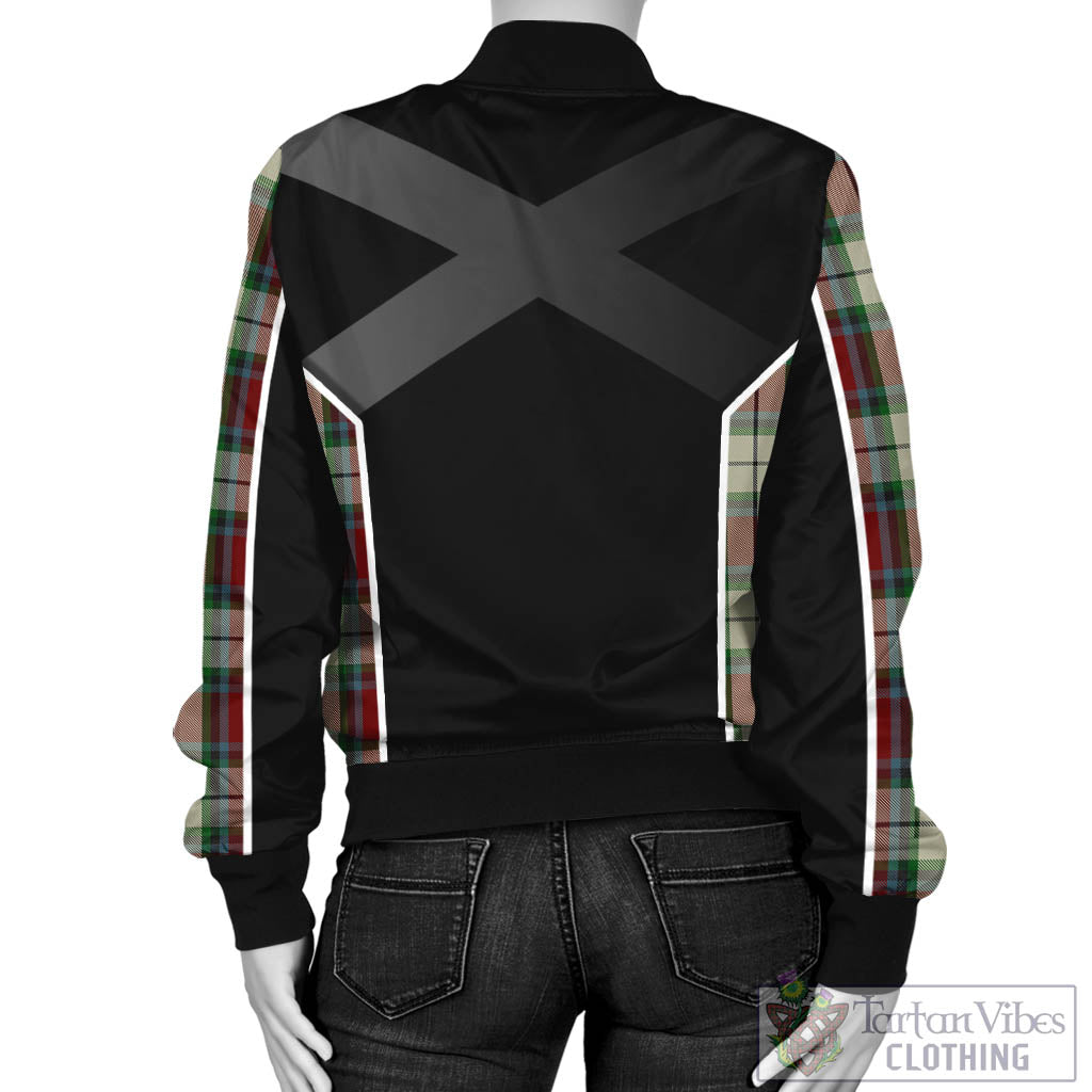 Tartan Vibes Clothing Rose White Dress Tartan Bomber Jacket with Family Crest and Scottish Thistle Vibes Sport Style