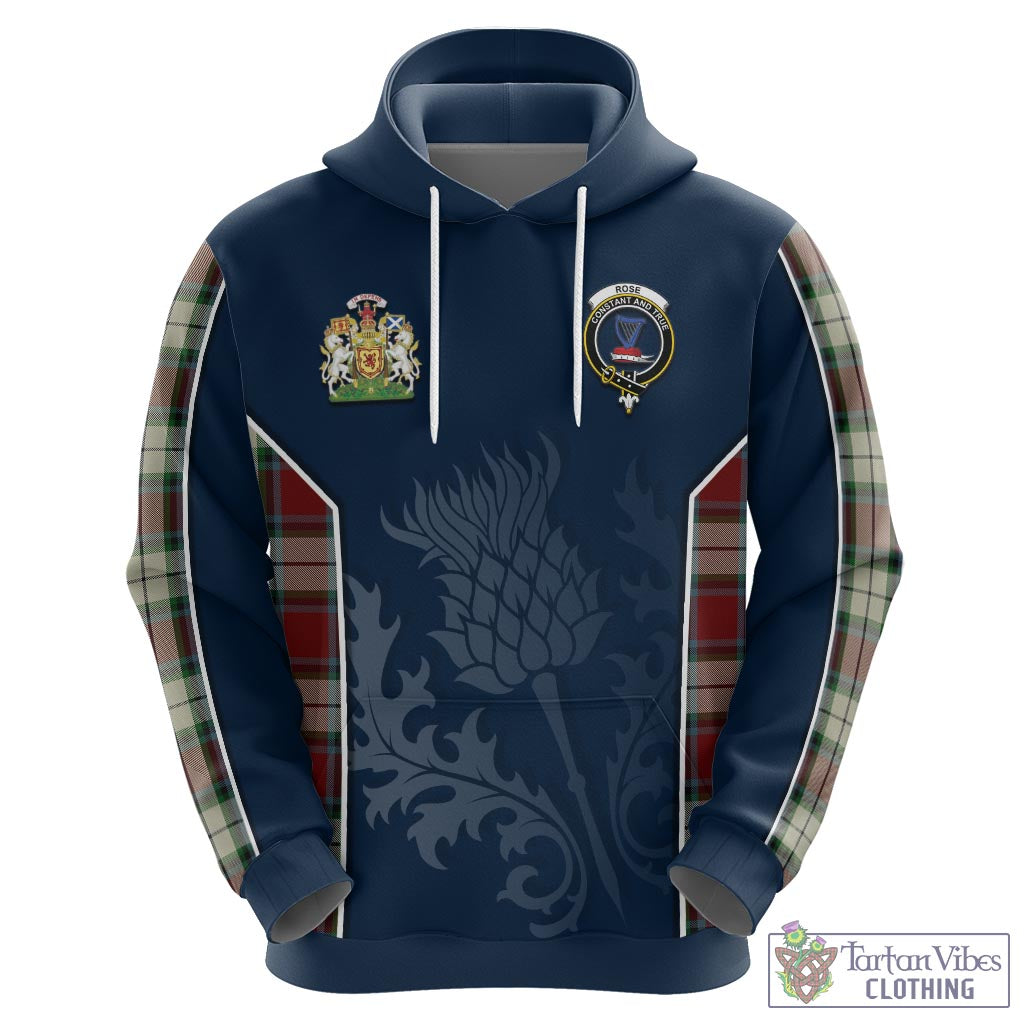 Tartan Vibes Clothing Rose White Dress Tartan Hoodie with Family Crest and Scottish Thistle Vibes Sport Style