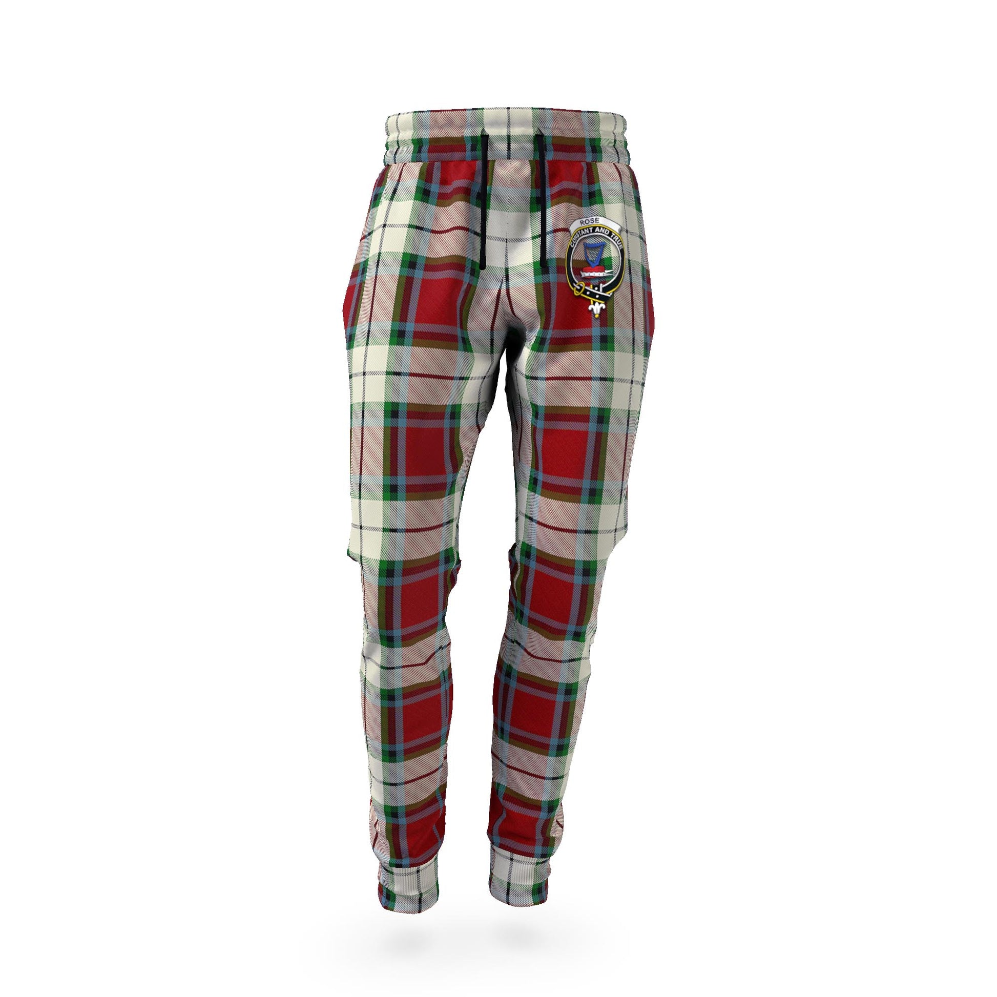 Rose White Dress Tartan Joggers Pants with Family Crest - Tartanvibesclothing Shop