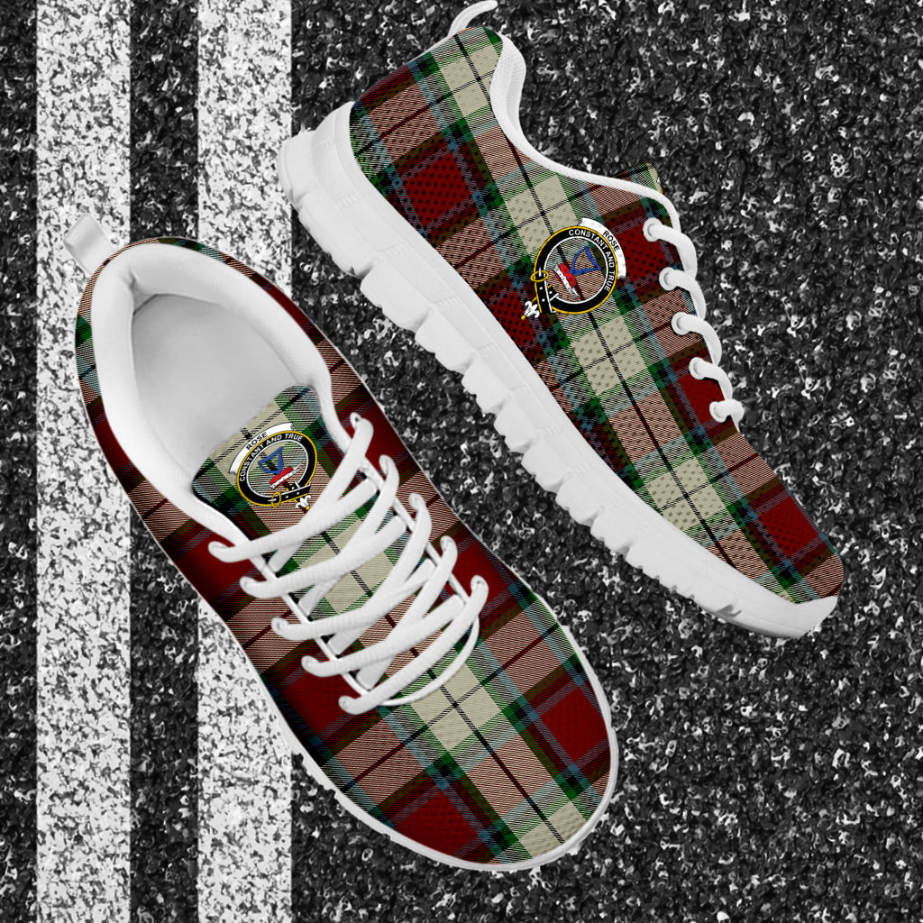 Rose White Dress Tartan Sneakers with Family Crest - Tartan Vibes Clothing