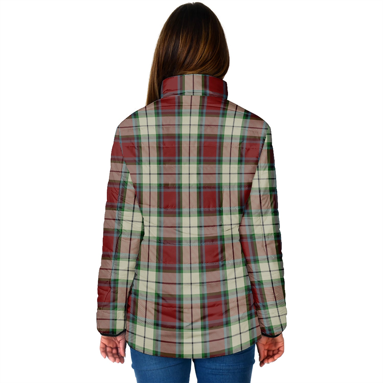 Rose White Dress Tartan Padded Jacket with Family Crest - Tartan Vibes Clothing