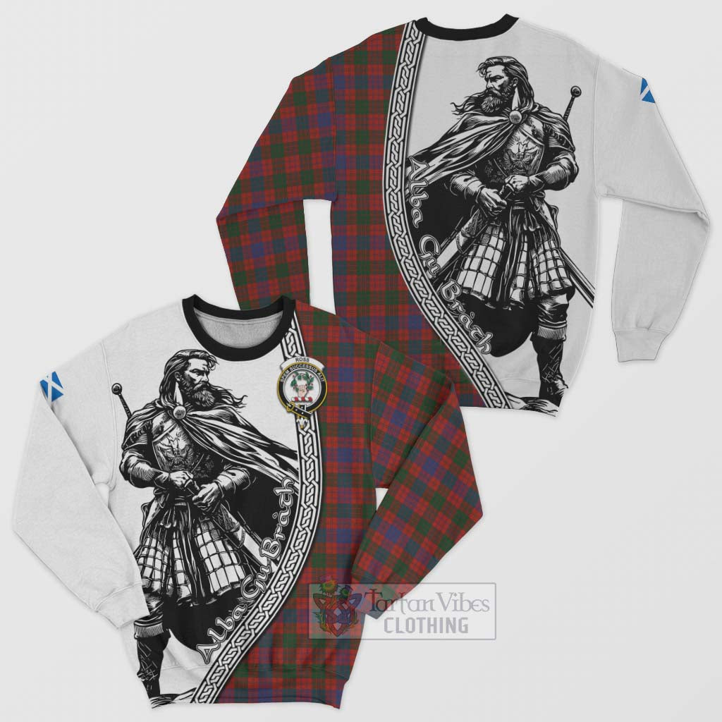 Tartan Vibes Clothing Ross Tartan Clan Crest Sweatshirt with Highlander Warrior Celtic Style