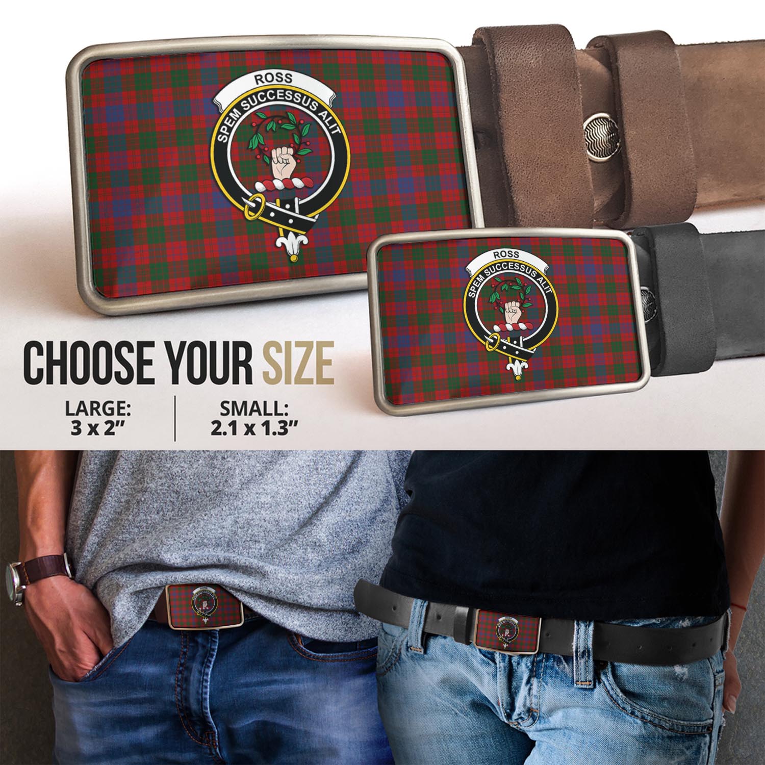 Ross Tartan Belt Buckles with Family Crest - Tartan Vibes Clothing