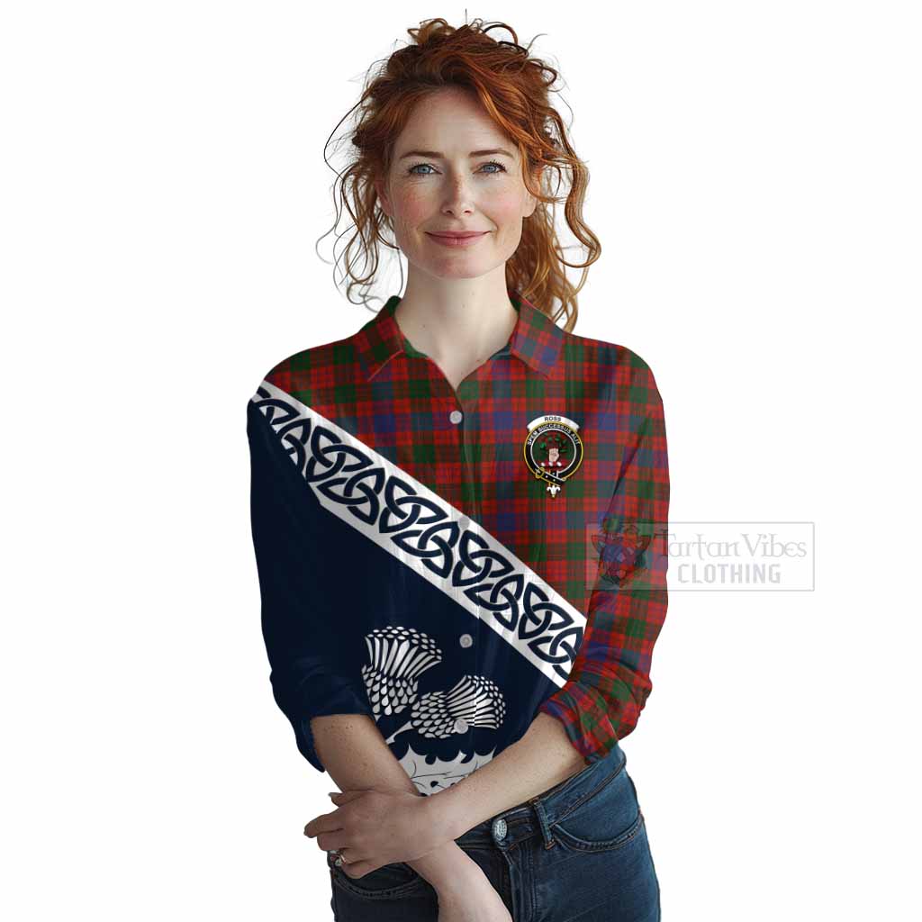 Tartan Vibes Clothing Ross Tartan Women's Casual Shirt Featuring Thistle and Scotland Map