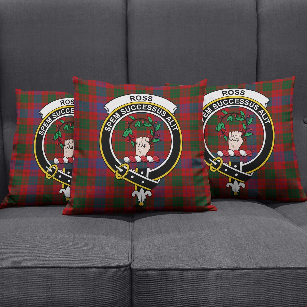 Ross Tartan Pillow Cover with Family Crest Square Pillow Cover - Tartanvibesclothing