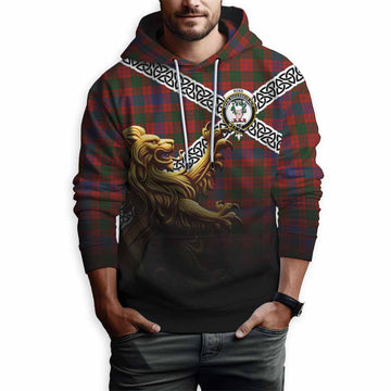 Ross Crest Tartan Hoodie with Golden Lion Emblem Celtic Style Pullover Hoodie - Tartan Vibes Clothing