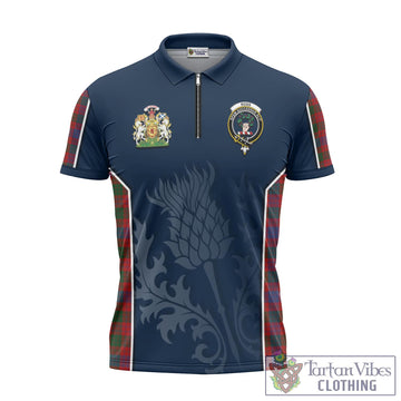 Ross Tartan Zipper Polo Shirt with Family Crest and Scottish Thistle Vibes Sport Style