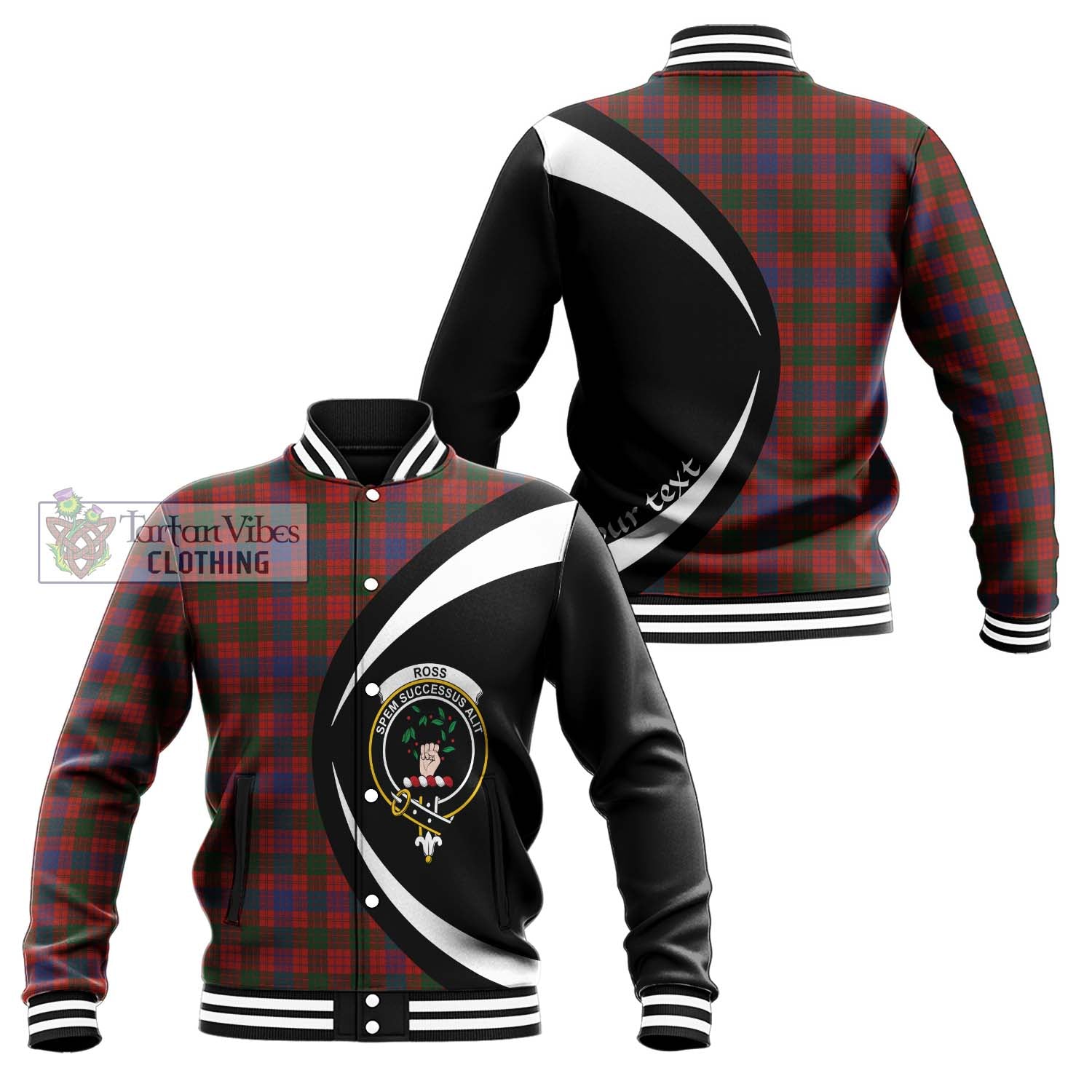Tartan Vibes Clothing Ross Tartan Baseball Jacket with Family Crest Circle Style