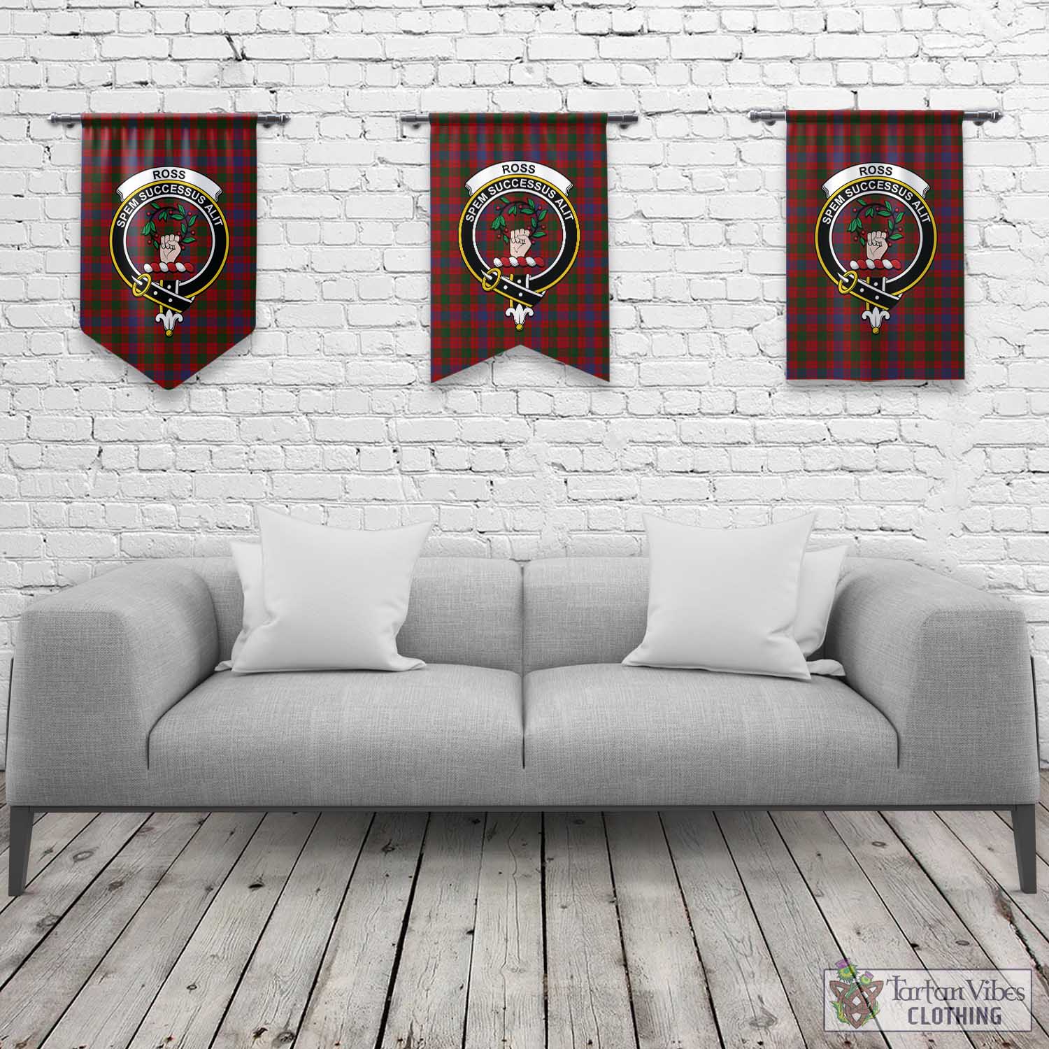 Tartan Vibes Clothing Ross Tartan Gonfalon, Tartan Banner with Family Crest