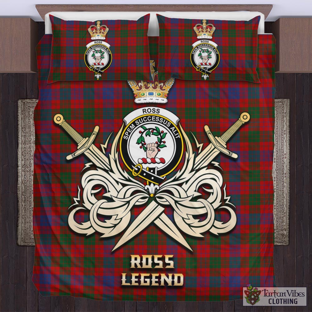 Tartan Vibes Clothing Ross Tartan Bedding Set with Clan Crest and the Golden Sword of Courageous Legacy