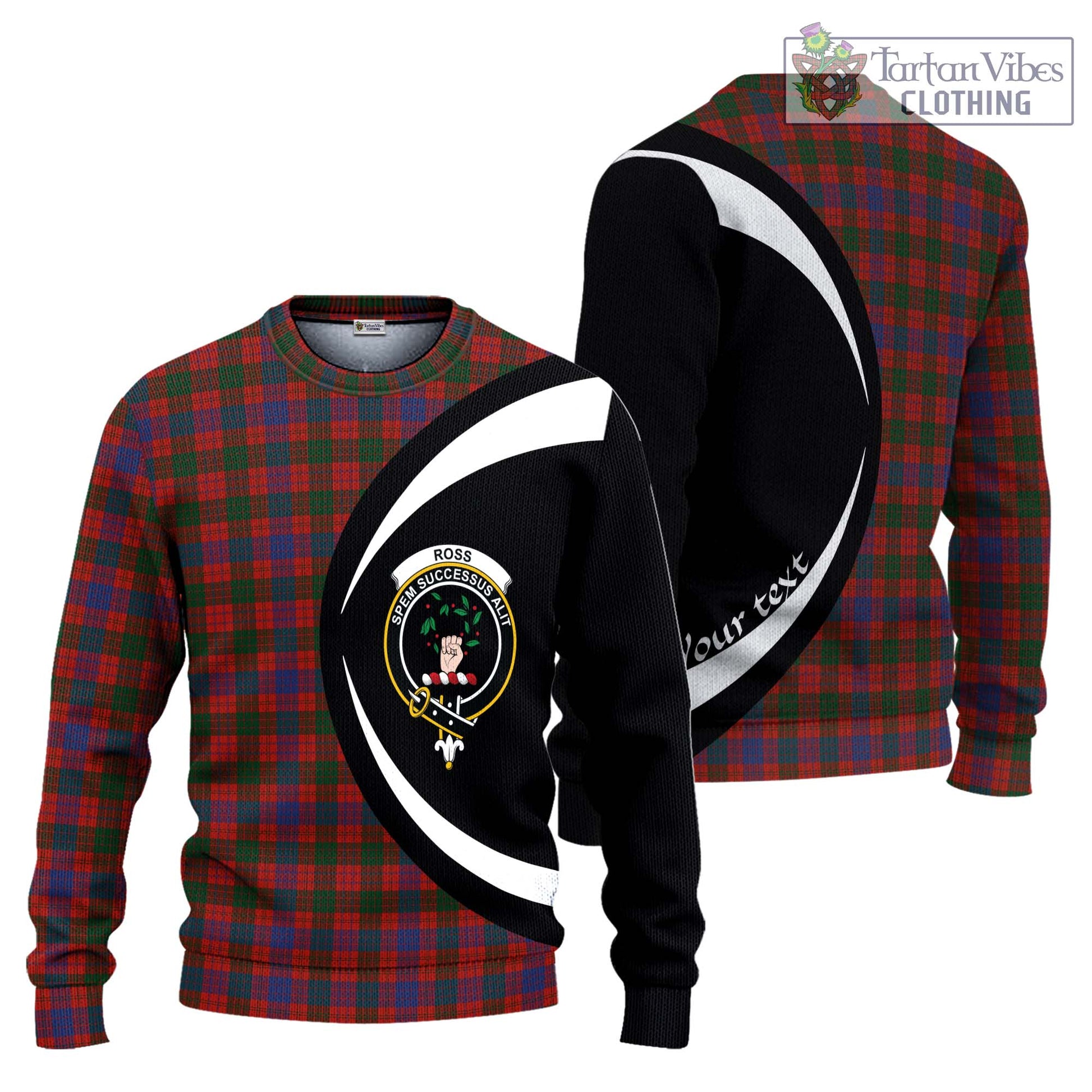 Tartan Vibes Clothing Ross Tartan Knitted Sweater with Family Crest Circle Style