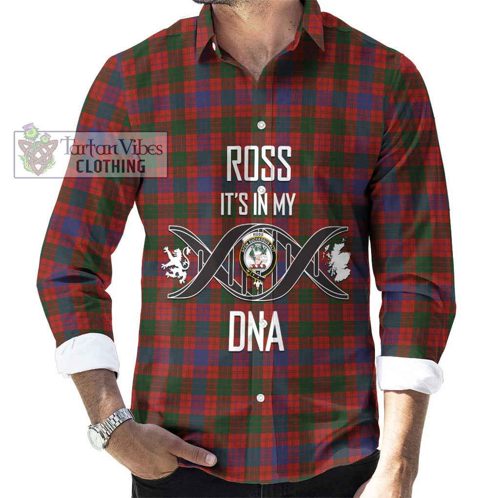 Ross Tartan Long Sleeve Button Shirt with Family Crest DNA In Me Style Men's Shirt S - Tartanvibesclothing Shop