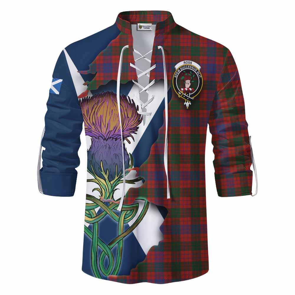 Ross Tartan Family Crest Ghillie Kilt Shirt Scottish Thistle Celtic Inspired Men - Tartan Vibes Clothing