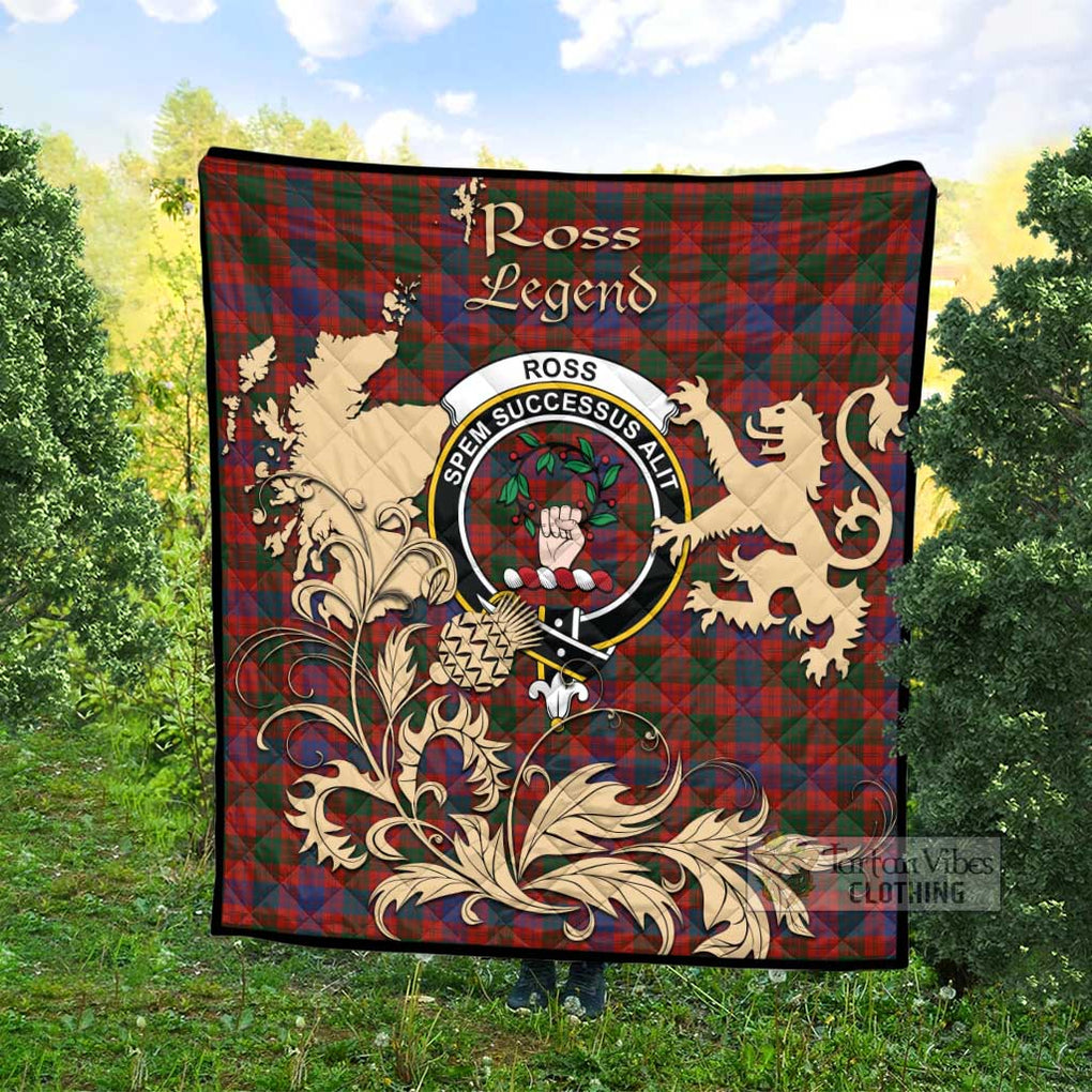 Tartan Vibes Clothing Ross Tartan Quilt with Family Crest and Scottish Symbol Style