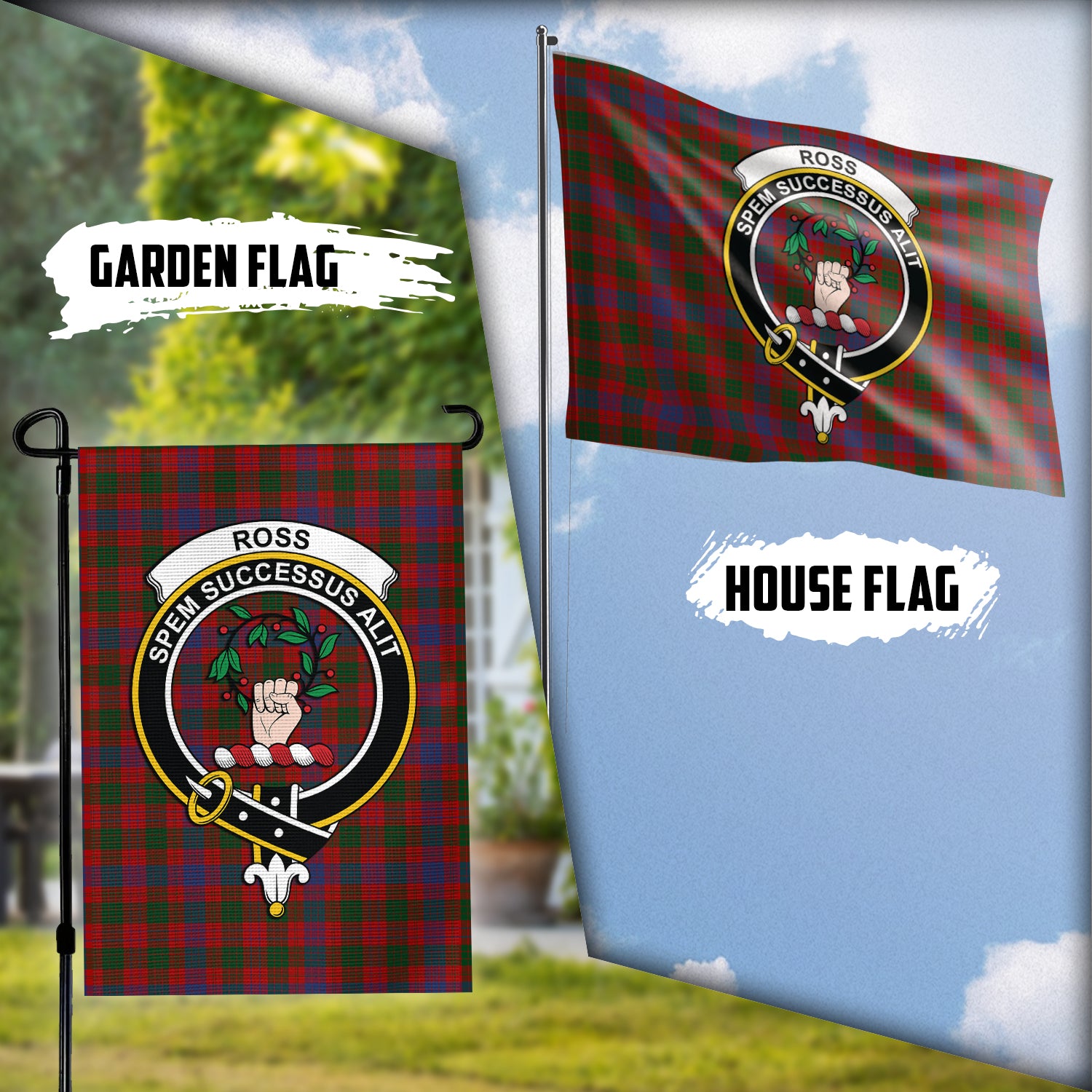 Ross Tartan Flag with Family Crest Garden Flag (Vertical) - Tartan Vibes Clothing