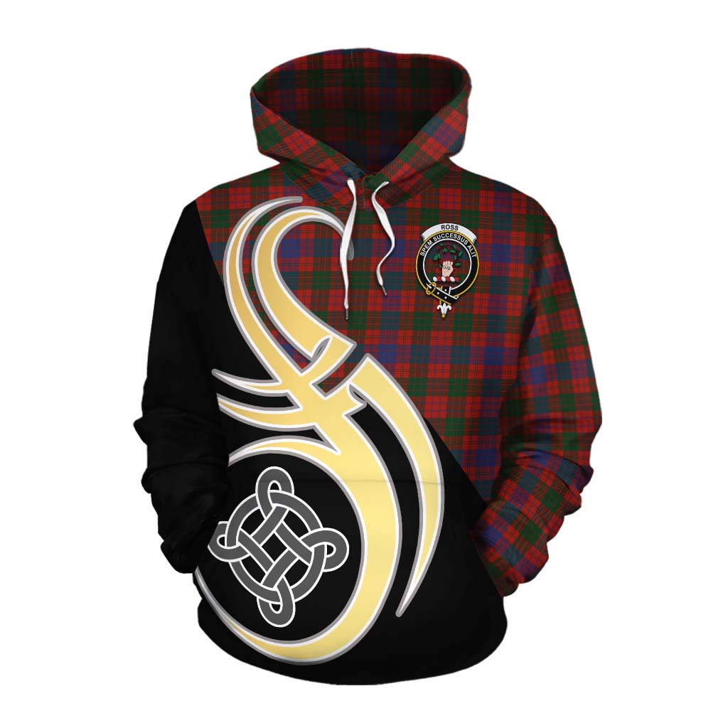 Tartan Vibes Clothing Ross Tartan Cotton Hoodie with Family Crest and Celtic Symbol Style