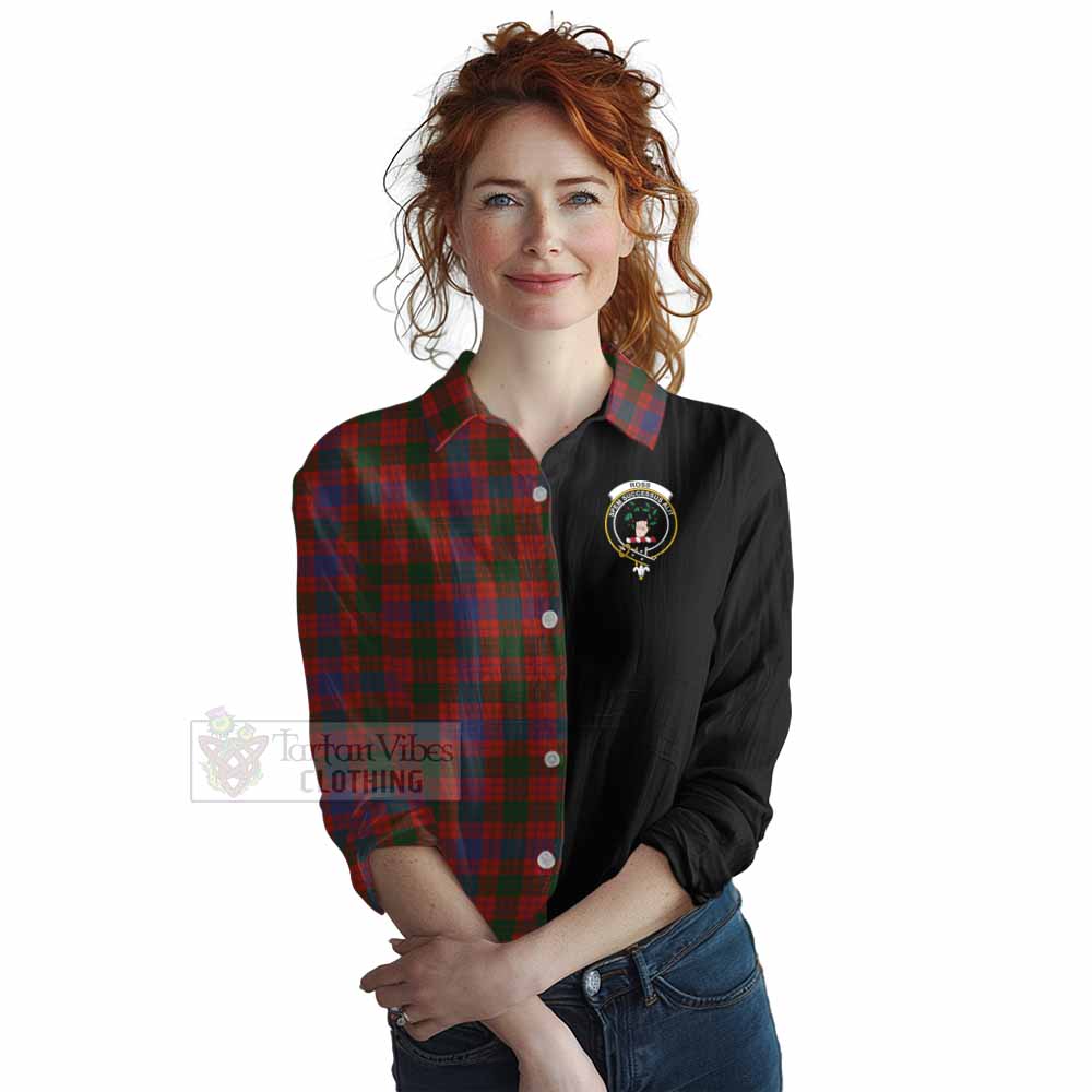 Tartan Vibes Clothing Ross Tartan Women's Casual Shirt with Family Crest and Half Of Me Style