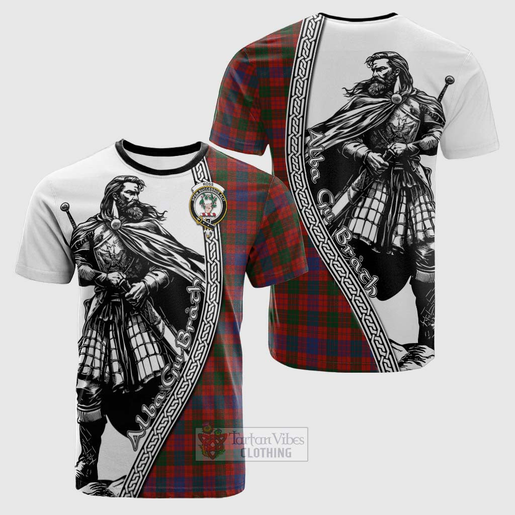 Tartan Vibes Clothing Ross Tartan Clan Crest Cotton T-shirt with Highlander Warrior Celtic Style