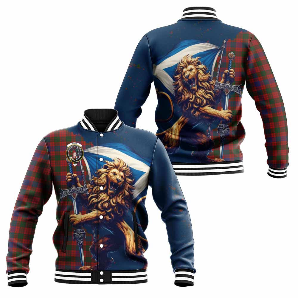 Tartan Vibes Clothing Ross Tartan Family Crest Baseball Jacket with Scottish Majestic Lion