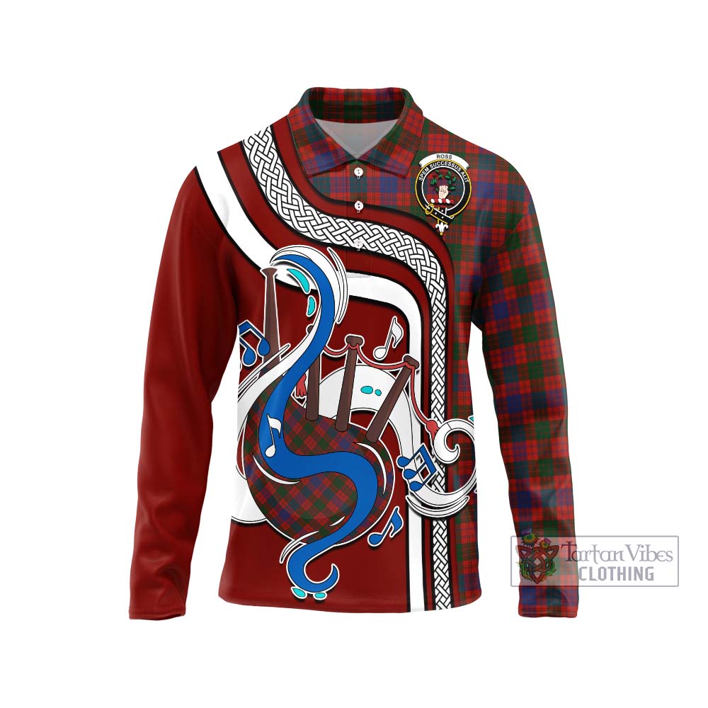 Tartan Vibes Clothing Ross Tartan Long Sleeve Polo Shirt with Epic Bagpipe Style