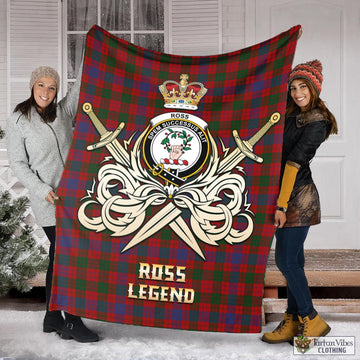 Ross Tartan Blanket with Clan Crest and the Golden Sword of Courageous Legacy