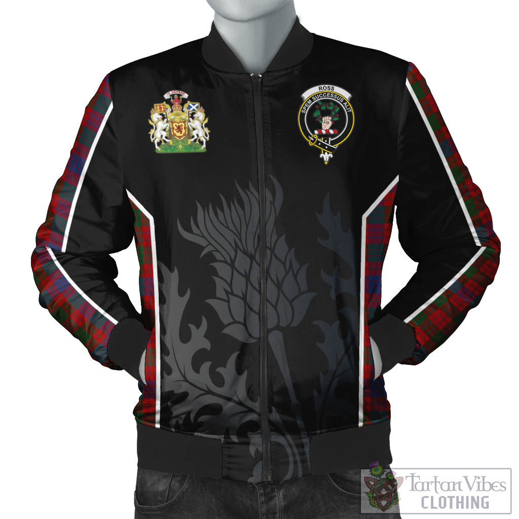 Tartan Vibes Clothing Ross Tartan Bomber Jacket with Family Crest and Scottish Thistle Vibes Sport Style