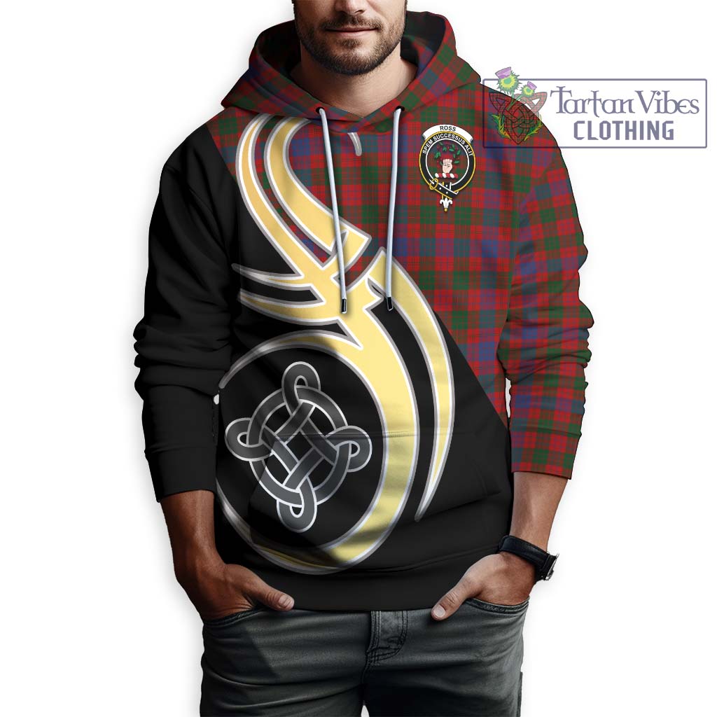 Tartan Vibes Clothing Ross Tartan Hoodie with Family Crest and Celtic Symbol Style