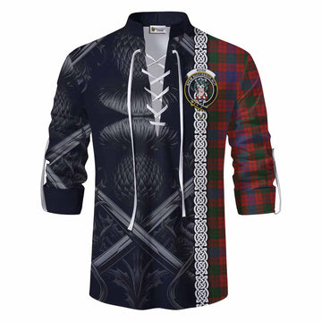 Ross Tartan Ghillie Kilt Shirt with Family Crest Cross Sword Thistle Celtic Vibes