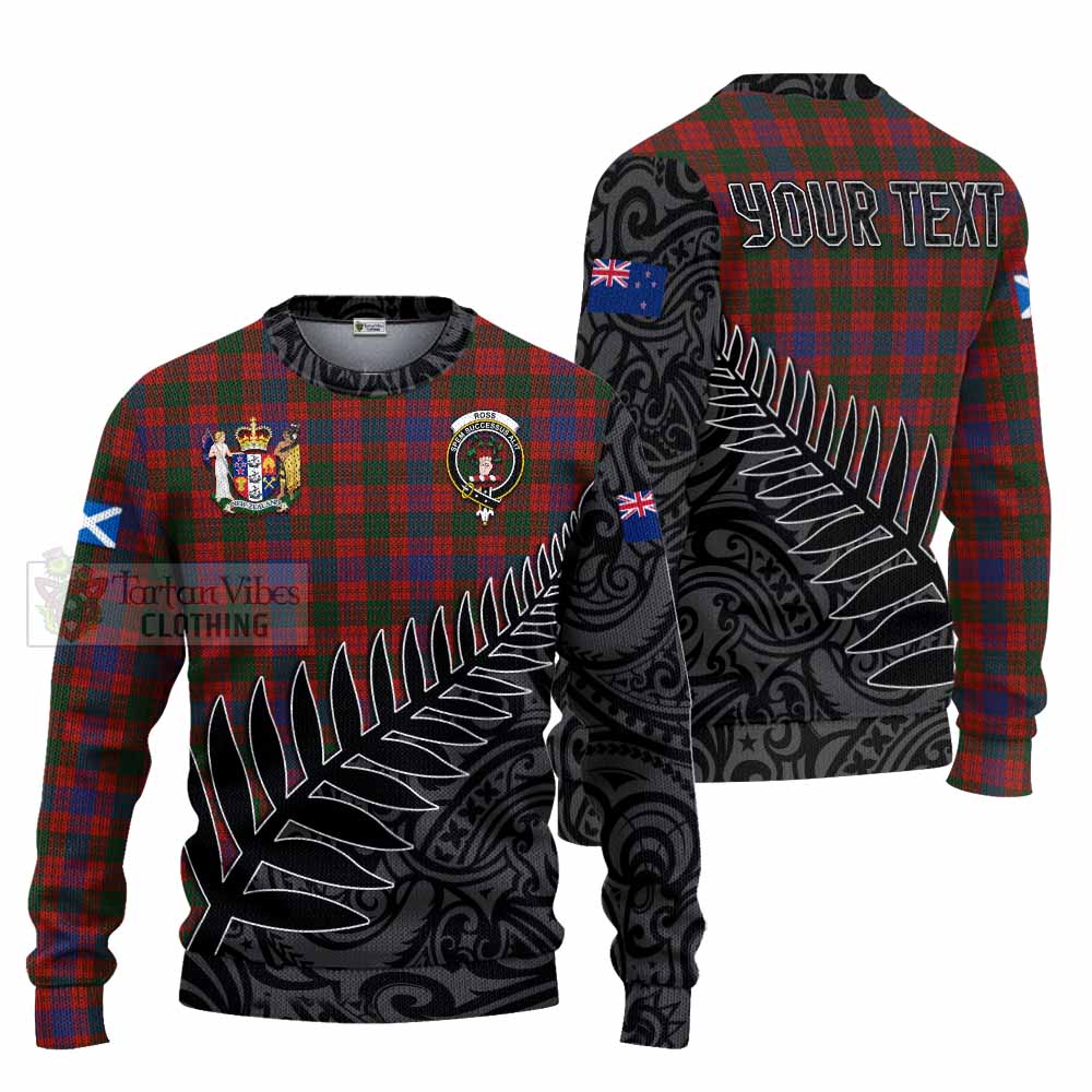 Tartan Vibes Clothing Ross Crest Tartan Knitted Sweater with New Zealand Silver Fern Half Style