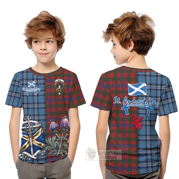 Ross Tartan Kid T-Shirt Happy St. Andrew's Day Half Tartan Style