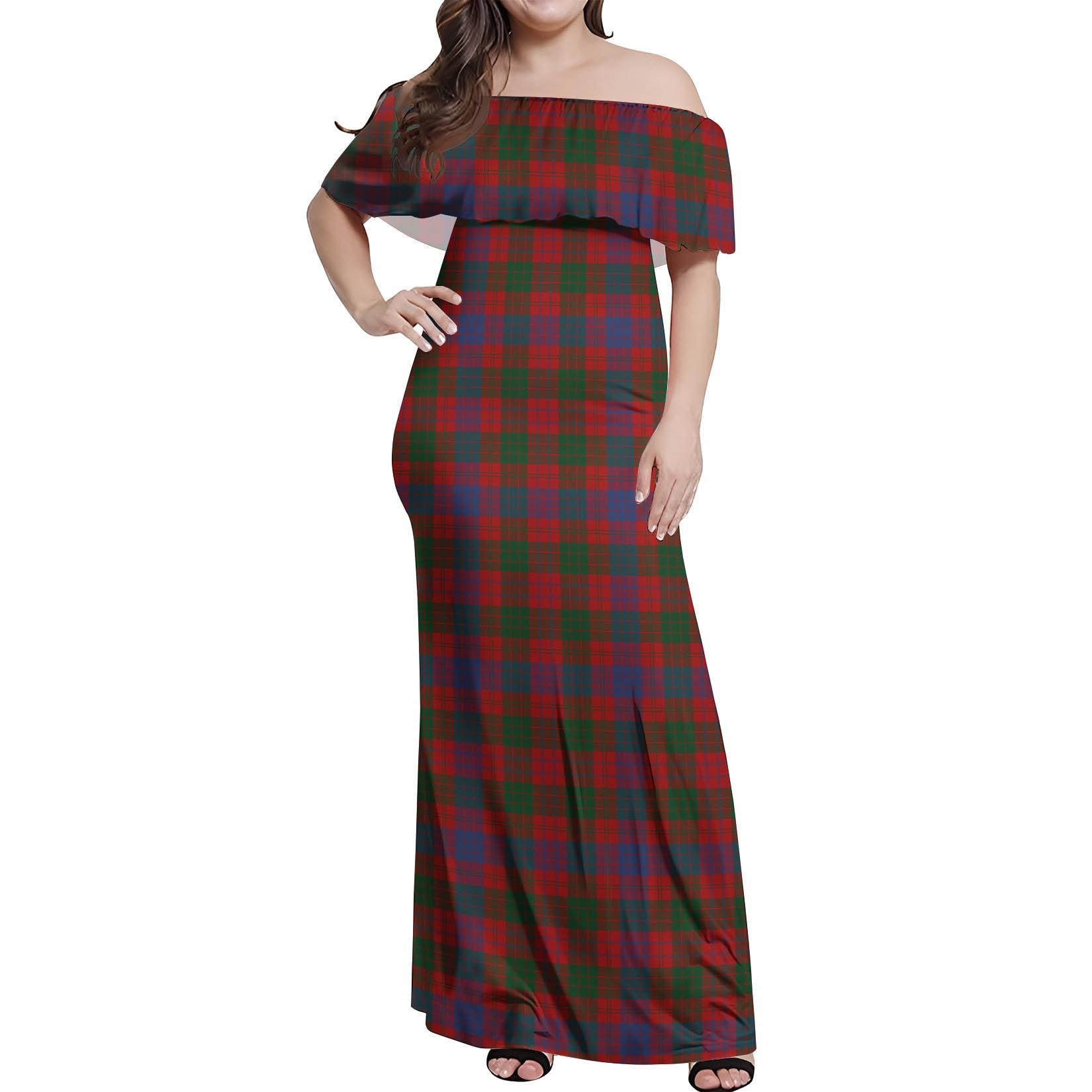 Ross Tartan Off Shoulder Long Dress Women's Dress - Tartanvibesclothing