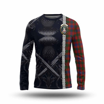 Ross Tartan Long Sleeve T-Shirt with Family Crest Cross Sword Thistle Celtic Vibes