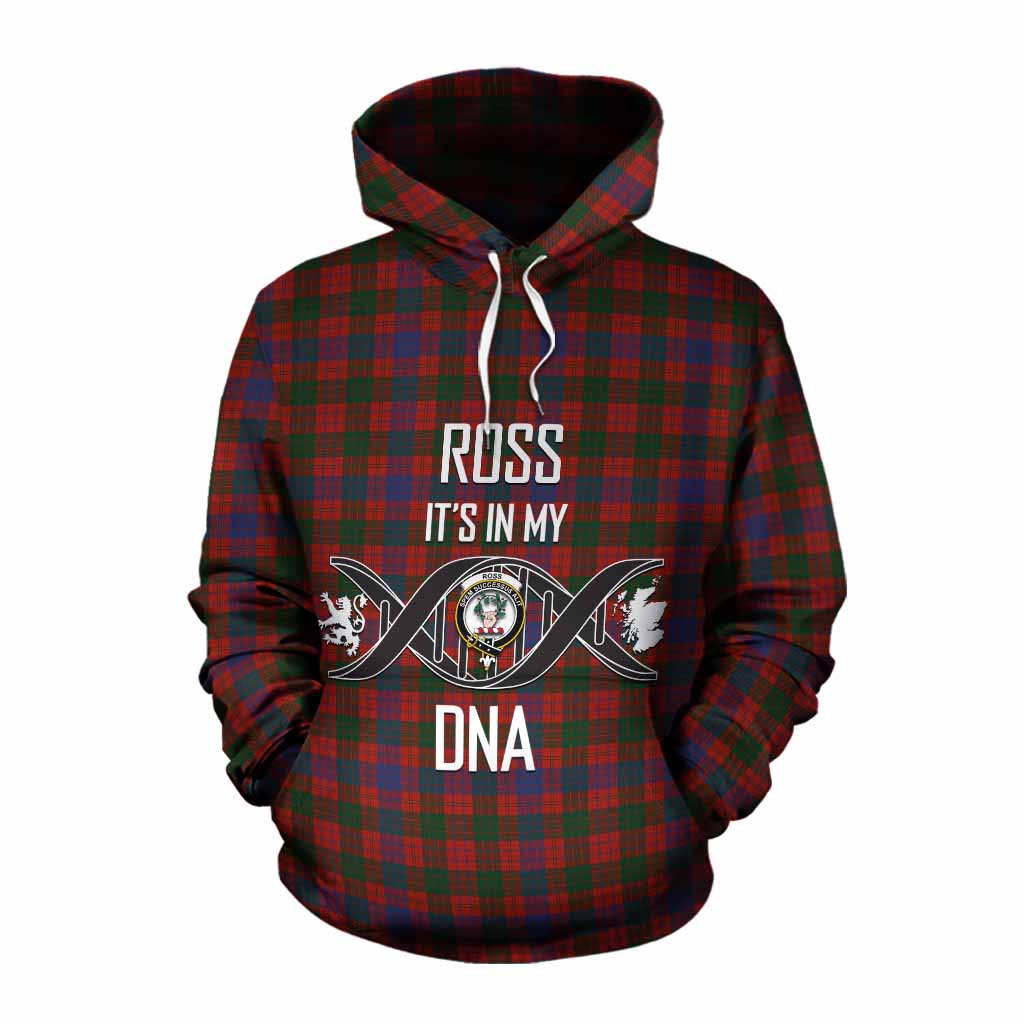 Tartan Vibes Clothing Ross Tartan Cotton Hoodie with Family Crest DNA In Me Style