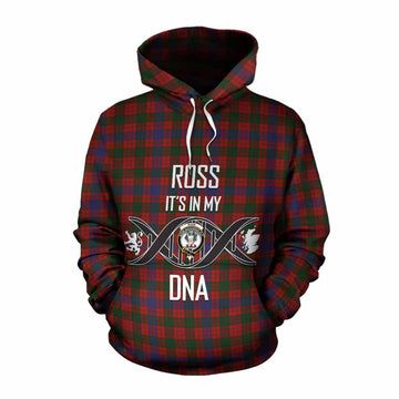 Ross Tartan Cotton Hoodie with Family Crest DNA In Me Style