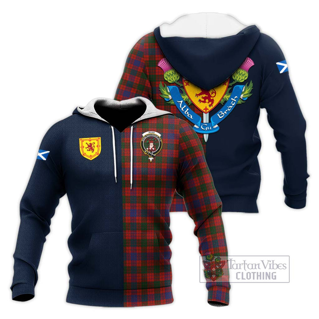 Tartan Vibes Clothing Ross Tartan Knitted Hoodie with Scottish Lion Royal Arm Half Style